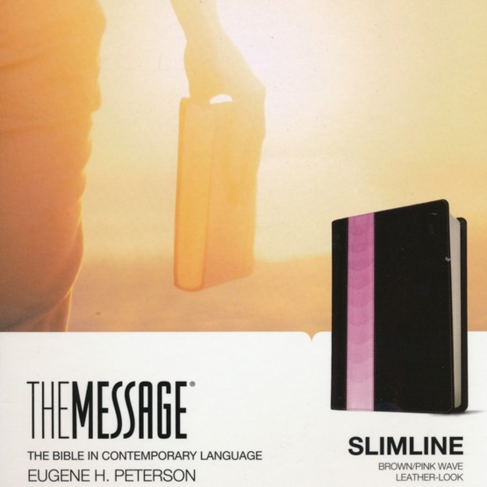 Message Slimline Bible--soft leather-look, brown/pink - Brand New